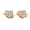 Brass Micro Pave Cubic Zirconia Box Clasps, with Glass, Heart, 2-Strand, 4-Hole, Real 18K Gold Plated, Lilac, 14x20x9mm, Hole: 1.2~1.4mm
