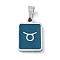 304 Stainless Steel Pendants, with Enamel, Stainless Steel Color, Rectangle with Constellation Charms, Taurus, 16x11x1.5mm, Hole: 5.5x3mm