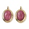 Natural Rhodonite Pendants, Brass Oval Charms, Real 18K Gold Plated, 23x15.5x6.5mm, Hole: 2.5mm