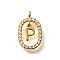 Brass Micro Pave Cubic Zirconia Pendants, Real 18K Gold Plated, Oval with Letter Charms, Letter P, 18.5x11x3.5mm, Hole: 2x1.5mm