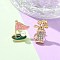 Brass Micro Pave Cubic Zirconia Stud Earrings, with Plastic Beads, Golden, Left and Right, golf, 15~18x11~13mm