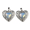 Opalite Peach Love Heart Pendants, Rack Plating Brass Hollow Heart Charms, Cadmium Free & Lead Free, 29.5x30.5x7.5mm, Hole: 7.5x5mm