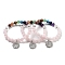 Natural Rose Quartz Round Beaded Chakra Stretch Bracelets, Brass Micro Pave Cubic Zirconia Tree Charm Bracelets for Women, Inner Diameter: 2-1/4 inch(5.6cm)