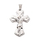 Non-Tarnish 304 Stainless Steel Pendants, Cross with Jesus Charm, Religion, Stainless Steel Color, 44.5x30.5x5.8mm, Hole: 8x4.5mm