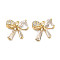 Brass Micro Pave Clear Cubic Zirconia Pendants, with Glass, Bowknot, Real 18K Gold Plated, 12x12.5x4.5mm, Hole: 1.5mm