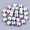 Opaque White Acrylic Beads, with Enamel, Horizontal Hole, Cube with Mixed Color Letter, Random Mixed Letters, 6x6x6mm, Hole: 3mm, about 2900pcs/500g