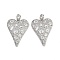 Brass Micro Pave Clear Cubic Zirconia Pendants, with Enamel, Leopard Print Heart Charm, Platinum, 26.5x19.5x4mm, Hole: 3.5x2.5mm
