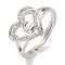Heart with Letter Rack Plating Brass Micro Pave Clear Cubic Zirconia Adjustable Rings for Women, Lead Free & Cadmium Free, Platinum, Letter C, Inner Diameter: 16mm