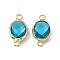 Transparent K9 Glass Connector Charms, with Golden Plated Brass Findings, Faceted, Oval Links, Blue Zircon, 16.5x8.5x4mm, Hole: 1.8mm