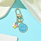Alloy Enamel Pendant Decorations, with Alloy Swivel Clasps, Smiling Face & Flower, Deep Sky Blue, 57mm