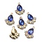 Glass Rhinestone Pendants, with Light Gold Plated Zinc Alloy Findings, Teardrop Charms, Capri Blue, 20x16x5mm, Hole: 1.5mm