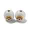 Printed Wood European Beads, Large Hole Beads, Round, White, 16~16.5x14.5~15mm, Hole: 4mm