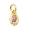 Brass Cubic Zirconia Charms, Oval Charms, Cadmium Free & Lead Free, Real 18K Gold Plated, Long-Lasting Plated, Pink, 8x5x2mm, Hole: 3mm