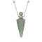 Natural Green Aventurine Faceted Cone Perfume Bottle Pendant Necklace, Aromatherapy Essential Oil Bottle Necklaces with Stainless Steel and Brass Chain Findings, Stainless Steel Color, 25.04 inch(63.6cm)