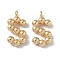 Brass Pendants, Letter S, Real 18K Gold Plated, 13x6.5x2mm, Hole: 1.2mm