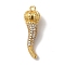 Rack Plating Brass Micro Pave Cubic Zirconia Pendant, Cadmium Free & Lead Free, Long-Lasting Plated, Horn of Plenty/Italian Horn Cornicello Charms, Real 18K Gold Plated, 30x10mm, Hole: 1.6mm