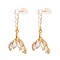 Brass Micro Pave Clear Cubic Zirconia Fishtail Dangle Stud Earrings, with ABS Imitation Pearl, Nickel Free, Real 18K Gold Plated, 27.5x14mm