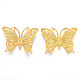 中空鉄のペンダント  エッチングされた金属装飾  蝶の形  ゴールドカラー  26x36x3mm  穴：1.8mm IFIN-N007-006-1