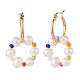 Natural Pearl Beaded Dangle Hoop Earrings EJEW-TA00040-3