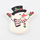 祝日モチーフボタン  2ホールクリスマス雪だるまは、木製の縫製ボタンを印刷します  雪  35x31x2mm  穴：2mm BUTT-Q034-10-1