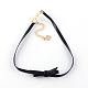 Collares de imitación de cuero del bowknot gargantilla con el tono dorado cadenas finales de hierro NJEW-R235-05-1