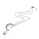 Natural Green White Jade Bullet with Alloy Moon and Star Pendant Necklace NJEW-JN03912-05-1