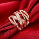Classic Real Rose Gold Plated Tin Alloy Czech Rhinestone Wide Band Finger Ring RJEW-BB00967-02-4
