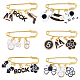 SUPERFINDINGS 6Pcs 6 Style Bowknot & Heart & Bag & Number 5 Enamel Charms Safety Pin Brooches Set JEWB-FH0001-29-1