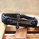 Adjustable Cross with Word Iron Braided Leather Cord Bracelets BJEW-P0001-02B-4
