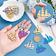 UNICRAFTALE 12pcs 3 Colors 201 Stainless Steel Ship Shape Rainbow Pendants Metal Flat Round Dangle Charms Hollow Links Connectors Charms for Necklace Jewelry Making STAS-UN0045-13-4