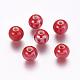 Pearlized Red Handmade Porcelain Round Beads X-PORC-D001-10mm-15-1