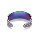 Ионное покрытие (ip) цвет радуги 304 нержавеющая сталь плоское круглое кольцо с открытой манжетой для женщин RJEW-C025-01M-3