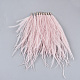 Ostrich Feather Tassel Big Pendant Decorations, with Brass Findings, Golden, Pink, 130~170x4mm, Hole: 1.6mm
