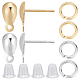 CREATCABIN 1 Box 100Pcs 18K Gold Plated Teardrop Stud Earring Posts 2 Color Stainless Steel Earring with Loop Findings 100pcs Open Jump Ring Plastic Ear Nuts for DIY Jewelry Making(Gold/Silver) STAS-CN0001-11-1