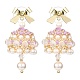 Campana di perle di conchiglia naturla con orecchini pendenti con fiocco in lega EJEW-MZ00089-1