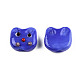 手作りランプワークビーズ  猫の頭  ブルー  15~16x16~16.5x7mm  穴：1.2mm  約25個/連  14.37インチ（36.5cm） LAMP-N029-012B-3