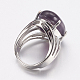 ナチュラルアメジストワイドバンドフィンガー指輪  真鍮製の指輪のパーツ  オーバル  18mm X-RJEW-K224-A20-2