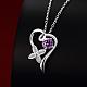 Silver Plated Brass Cubic Zirconia Heart with Flower Pendant Necklaces NJEW-BB06045-C-4