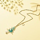 Christmas Tree Shell Pearl & Glass Braided Pendant Necklace with Bar Link Chains NJEW-TA00028-2